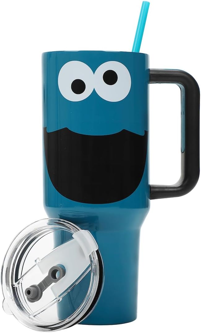 Bioworld Sesame Street Cookie Monster 40 Oz Blue Stainless Steel Tumbler with Handle