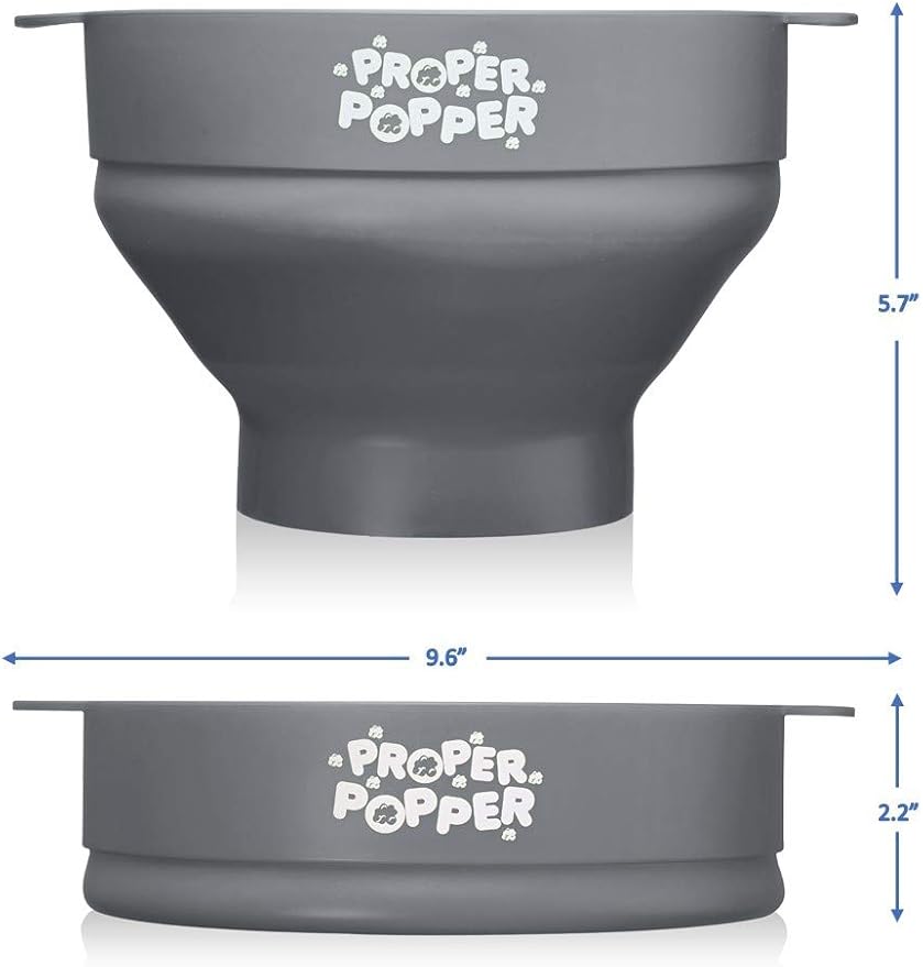The Original Proper Popper Microwave Popcorn Popper, Silicone Popcorn Maker, Collapsible Bowl BPA Free & Dishwasher Safe - (Gray)
