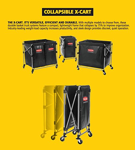 Rubbermaid Commercial Products, Collapsible X Cart, Black, Steel 8 Bushel Bin, Commercial Laundry Cart with Wheels for Hotel/Nursing Home/Home/College Easily Move Laundry/Supplies/Groceries