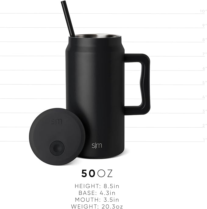 Simple Modern 50 oz Mug Tumbler with Handle and Straw Lid | Reusable Insulated Stainless Steel Large Travel Jug Water Bottle Gifts for Women Men Him Her Trek Collection 50oz Winter White
