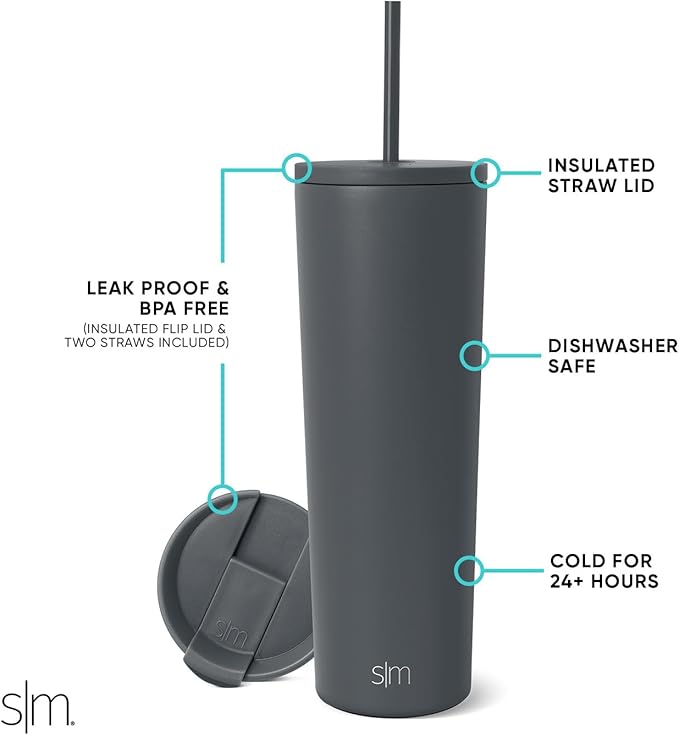 Simple Modern Insulated Tumbler with Lid and Straw | Iced Coffee Cup Reusable Stainless Steel Water Bottle Travel Mug | Gifts for Women Men Her Him | Classic Collection | 28oz | Graphite