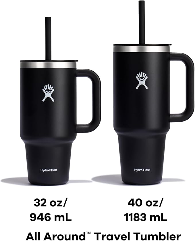 Hydro Flask Travel Tumbler with Handle, Lid and Straw - Insulated Stainless Steel in 40 Oz Cascade