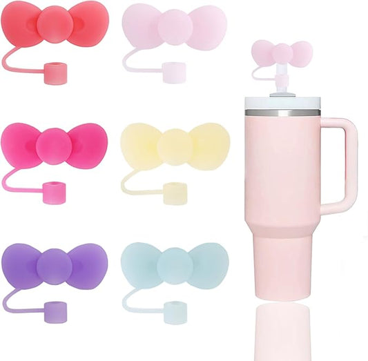 6 Pcs Candy Bow Straw Covers Cap Toppers Compatible with Stanley 30&40 oz Tumbler Cups,Reusable Cute Silicone Straws Tips Lids Protectors for 0.4 in/10mm Stanleys Cup Accessories