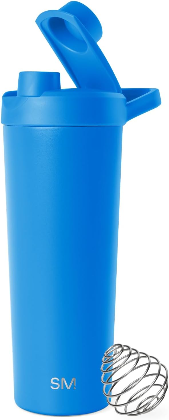 Simple Modern Stainless Steel Shaker Bottle with Ball 24oz, Metal Insulated Cup for Protein Mixes, Shakes and Pre Workout, Rally Collection, Supersonic Blue (Pack of 12)
