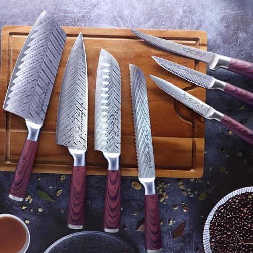 Damascus Knife Block Set 15PCS Kitchen Knife Set with Block Premium Chef Knife Stainless Steel,Japanese Kitchen Knife, with Exrtra Cutting Board Wine Corkscrew Set