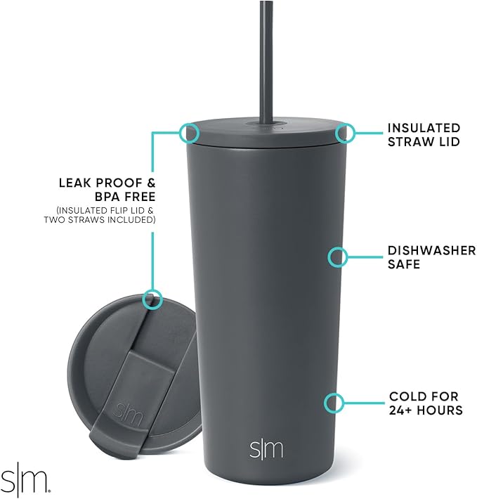 Simple Modern Insulated Tumbler with Lid and Straw | Iced Coffee Cup Reusable Stainless Steel Water Bottle Travel Mug | Gifts for Women Men Her Him | Classic Collection | 20oz | Graphite