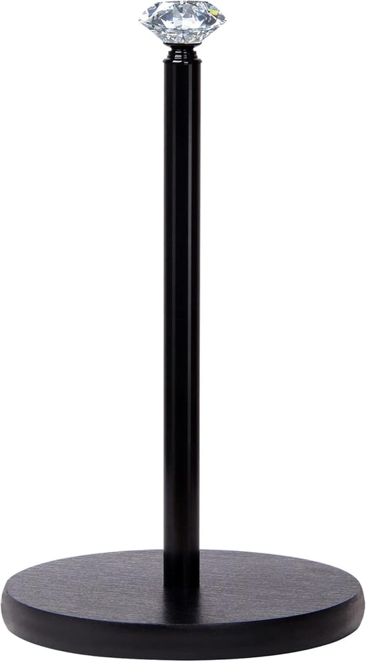 Paper Towel Holder Countertop, OBODING, Crystal Paper Towel Stand Holder, Black Solid Wood Weighted Paper Towel Holders for Standard and Large Size Rolls (Black)