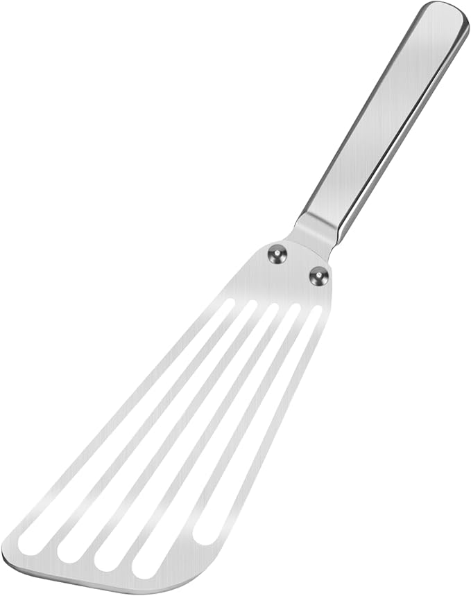 STANFORD Flexible Fish Spatula Stainless Steel -Slotted Thin Egg Flipper with Riveted Handle, Angled Blade & Hollow Grip, Metal Turner for Cooking Fish Egg Pancakes
