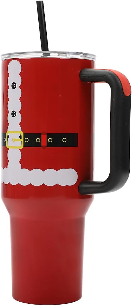Bioworld Santa Suit Vacuum Insulated 40 Oz. Stainless Steel Tumbler with Reusable Straw & Leak-Proof Lid, Easy Carry Handle for Travel or Home