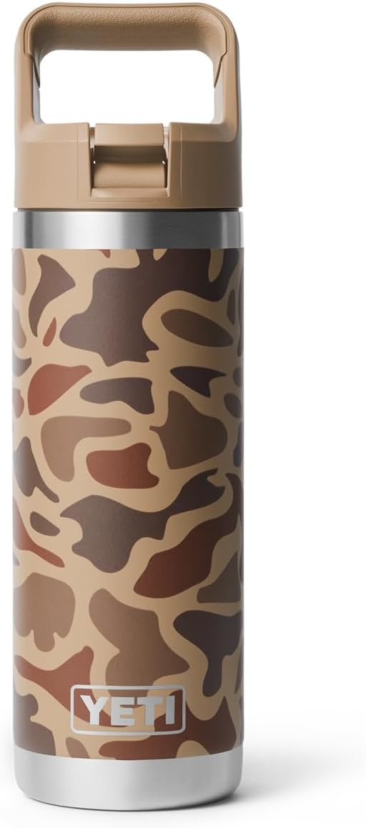 YETI Rambler 18 oz Bottle, Vacuum Insulated, Stainless Steel with Straw Cap, Wetlands Camo