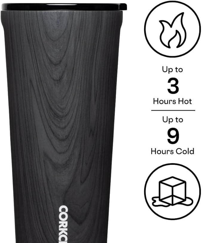 Corkcicle Classic Tumbler - Insulated Stainless Steel Travel Cup - Cold & Hot Drinks - Reusable - Durable - Spill Proof Lid - Non-Slip Silicone Base - Easy Grip - BPA Free - 24 oz - Burnt Wood