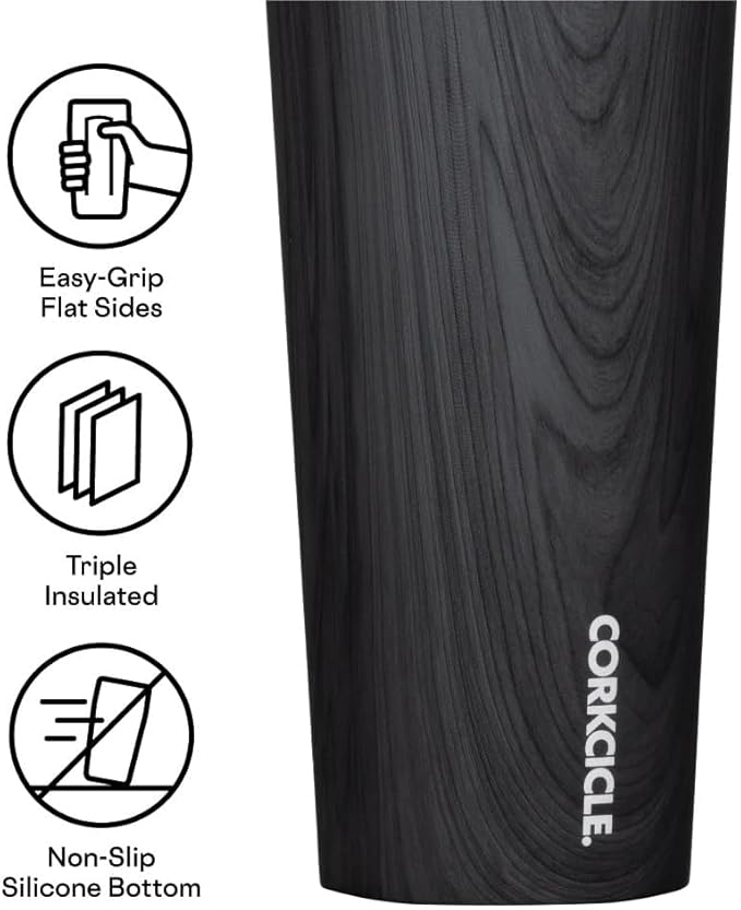 Corkcicle Classic Tumbler - Insulated Stainless Steel Travel Cup - Cold & Hot Drinks - Reusable - Durable - Spill Proof Lid - Non-Slip Silicone Base - Easy Grip - BPA Free - 24 oz - Burnt Wood