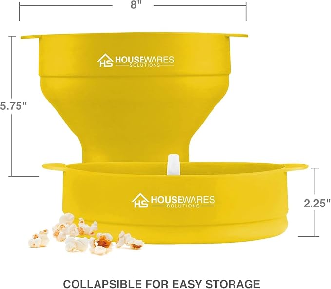 Collapsible Silicone Microwave Hot Air Popcorn Popper Bowl With Lid and Handles (Yellow)