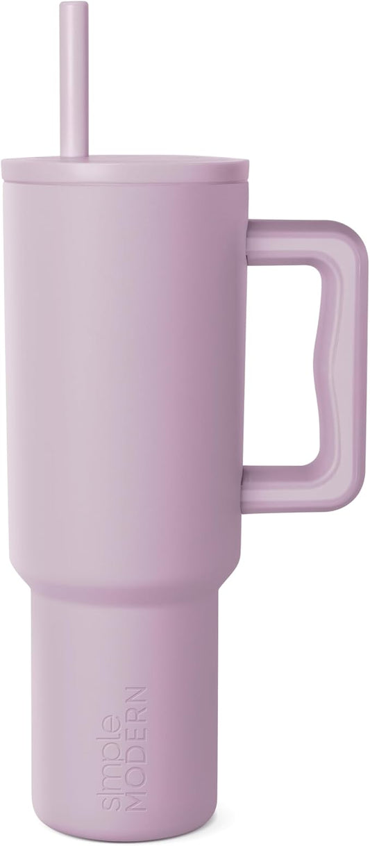 Simple Modern 40 oz Tumbler with Handle and Straw Lid | Leak-Proof Insulated Stainless Steel Water Bottle Travel Mug Cupholder Use | Gifts for Women Men Him Her | Trek Signature | Lavender Mist