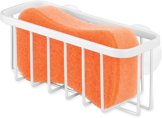 iDesign Rust-Resistant Stainless Steel Sponge Holder for Kitchen Sink with Suction Cups, The Gia Collection - Set of 1, Pearl White