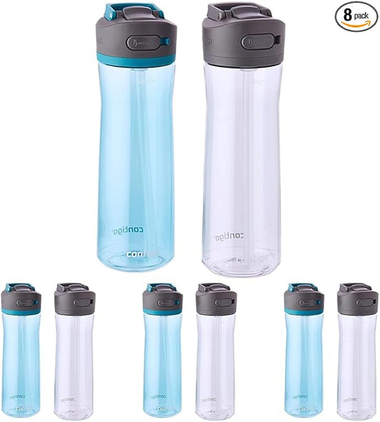 Contigo Ashland 2.0 Leak-Proof Water Bottle with Lid Lock and Angled Straw Dishwasher Safe Interchangeable Lid 24oz Juniper/Sake (Pack of 8)