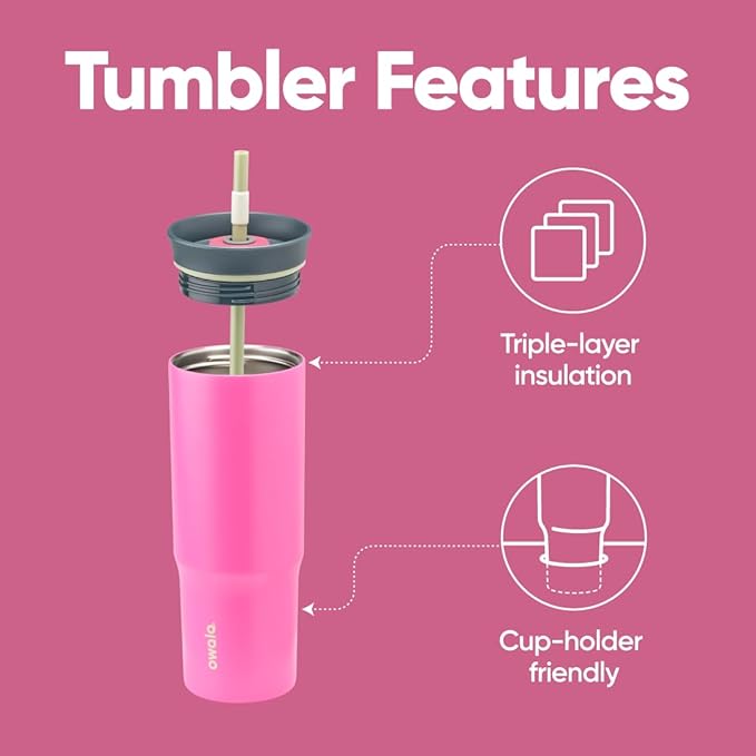 Owala Stainless Steel Triple Layer Insulated Travel Tumbler with Spill Resistant Lid and Straw, BPA Free, 24 oz, Brown/Pink (Watermelon Breeze) (Pack of 12)