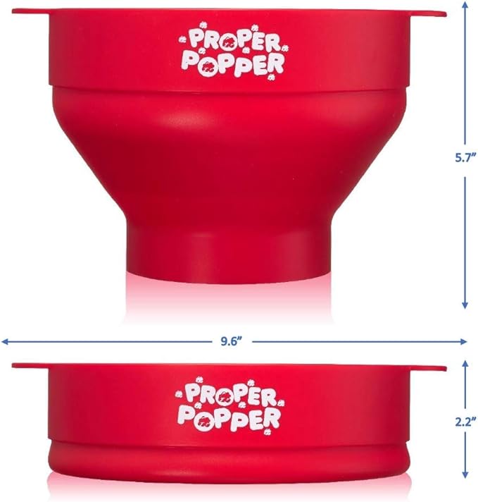 The Original Proper Popper Microwave Popcorn Popper, Silicone Popcorn Maker, Collapsible Bowl BPA Free & Dishwasher Safe - (Red)