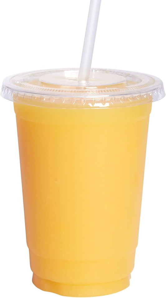 GUSTO Clear Plastic Cups with Flat Lids [10 oz - 100 Count] - Disposable Iced Coffee Cups with Lids - PET Plastic Cold Cups for Smoothies, Juices & To-Go Drinks - Formerly Comfy Package