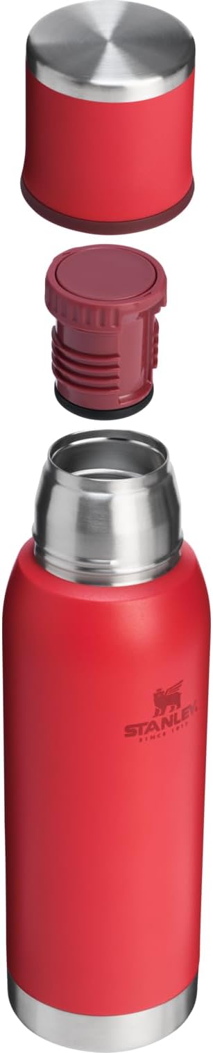 Stanley Adventure-To-Go Vacuum Bottle 25 oz | Wide Mouth with Leakproof Cup Lid | Keep Drinks Hot or Cold | Packable for Travel | Insulated Stainless Steel Thermal Bottle | BPA-Free | Chili Red