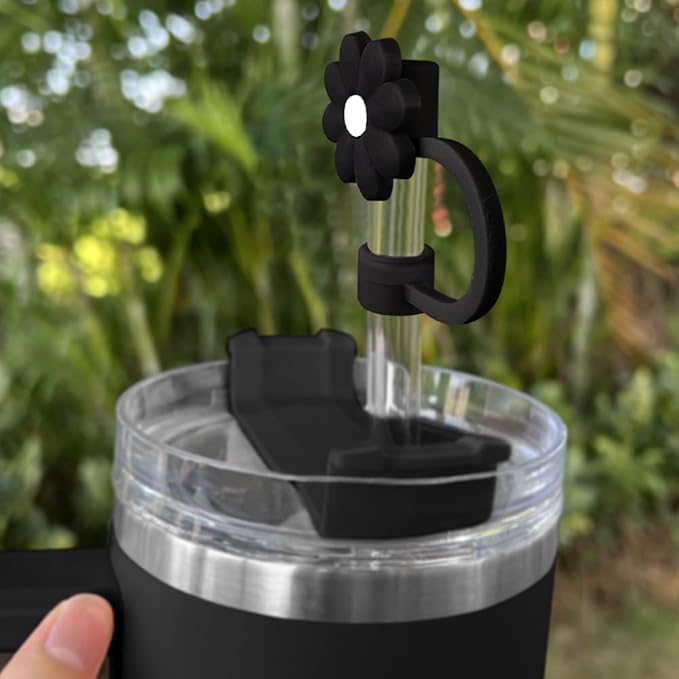 Velaco 4Pcs Black 0.4in/10mm Diameter Silicone Straw Covers Cap Compatible with Stanley 20 30&40 Oz Cup, Straw Toppers for Stanley 40 Oz Tumbler with Handle, Dust-Proof Straw Caps for Water Bottle