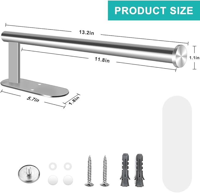 MGahyi Paper Towel Holder Wall Mount, Self Adhesive Or Drilling Under Cabinet Kitchen, 13.2 inch Stainless Steel Paper Towel Roll Rack, Towel Roll Hanger for Bathroom (Silver, 2*Rectangle)