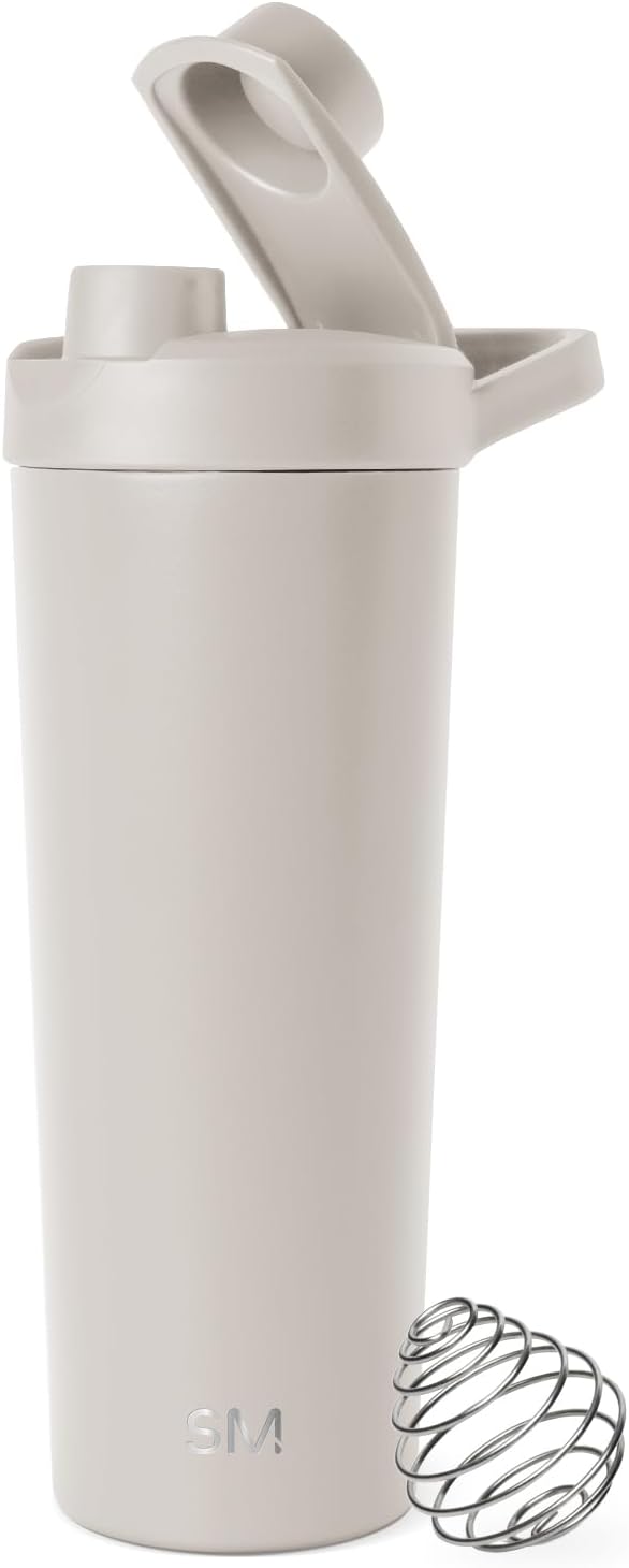 Simple Modern Stainless Steel Shaker Bottle with Ball 24oz | Metal Insulated Cup for Protein Mixes, Shakes and Pre Workout | Rally Collection | Almond Birch