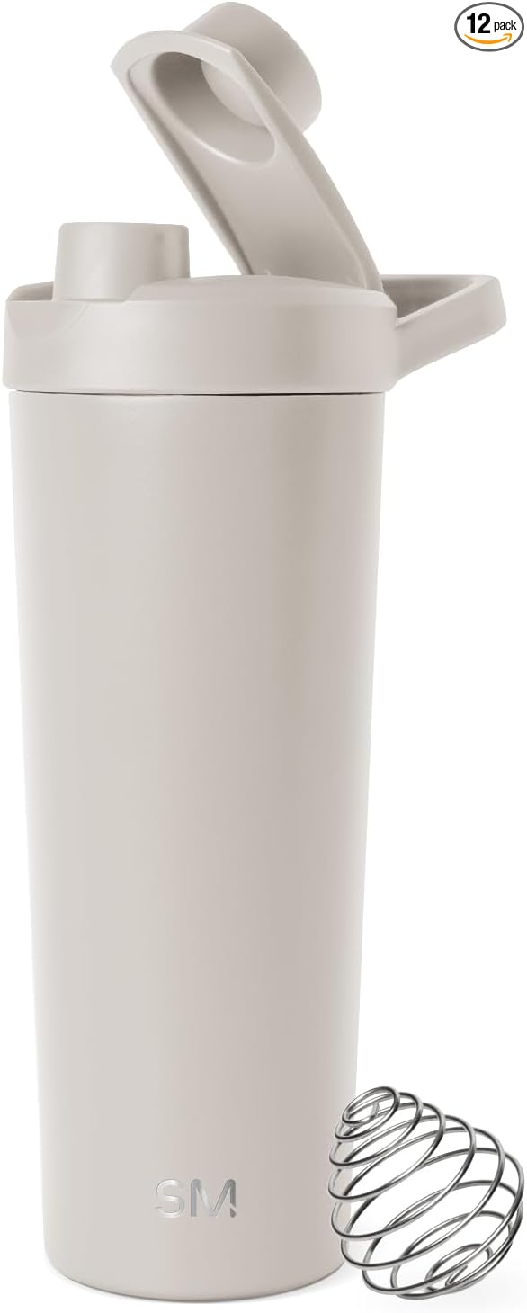 Simple Modern Stainless Steel Shaker Bottle with Ball 24oz Metal Insulated Cup for Protein Mixes, Shakes and Pre Workout Rally Collection Almond Birch (Pack of 12)