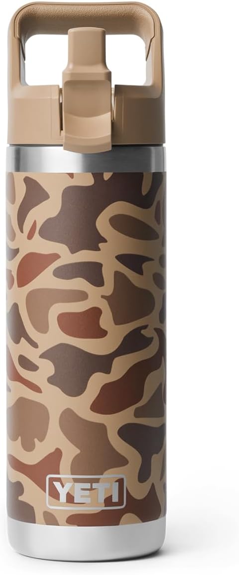 YETI Rambler 18 oz Bottle, Vacuum Insulated, Stainless Steel with Straw Cap, Wetlands Camo