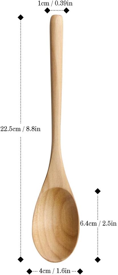 AOOSY Wooden Spoons for Cooking, 9 Inches 6 Pieces Japanese Natural Ellipse Wooden Spoon Set for Cooking Mixing Stirring Honey Tea Soda Dessert Coconut Bowl Nonstick Pots Kitchen