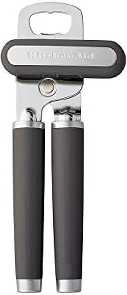 KitchenAid Classic Multifunction Can Opener and Bottle Opener Easy to Use, Razor Sharp Stainless Steel Cutting Wheel, Soft Ergonomic Handles, Charcoal
