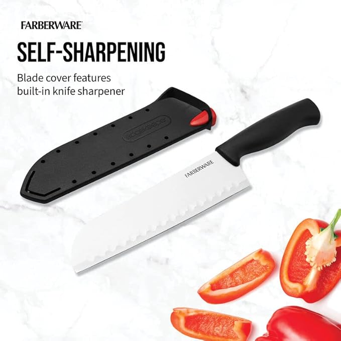 Farberware EdgeKeeper Santoko Knife, 7-inch Santoku, Stainless Steel