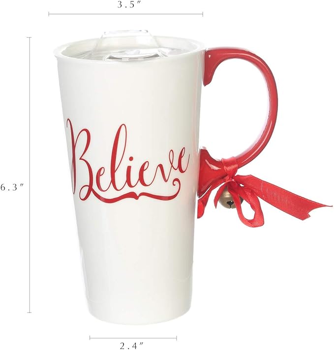 Topadorn 17oz Christmas Ceramic Travel Coffee Mug with Lid Tea Cup with Color Box, Microwave & Dishwasher Safe, Xmas Coffee Mug for Latte & Hot Chocolate, Holiday Gift Her Him, Believe