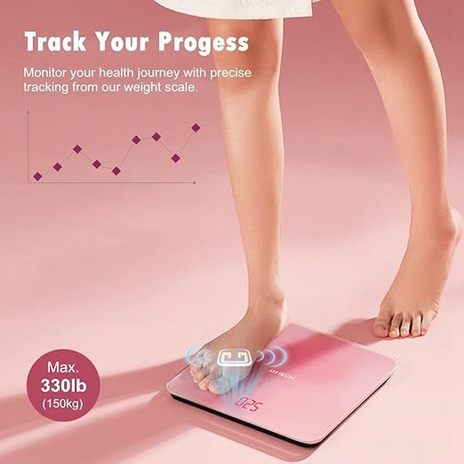 NUTRI FIT Digital Scale for Body Weight, Precision Bathroom Weighing Scale Step-On Technology High Capacity - 330 lb, LED Display with High Precision Measurements, Pink