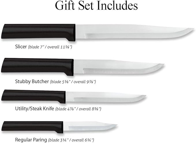 Rada Cutlery 4-Piece Wedding Register Knife Gift Set (G204), Stainless Steel Hollow Ground Blades, Made in USA, Black Handles