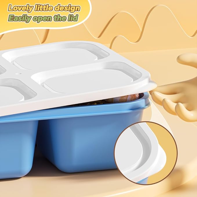 6 Pcs Snack Box Container Set, Reusable 3&4 Compartment Meal Prep Snack Containers for Adults Kids Toddler, BPA-Free Divided Lunchable Container for School, Work and Travel (5 Color)