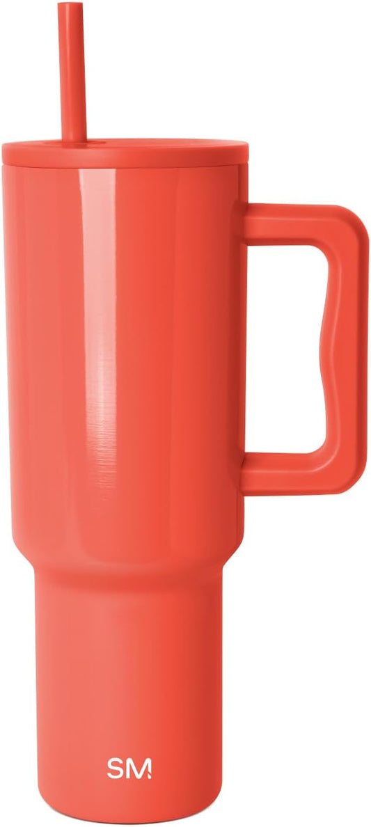 Simple Modern 40 oz Trek Tumbler with Handle and Straw Lid | Cup Holder Friendly Insulated Stainless Steel Travel Mug | Flame
