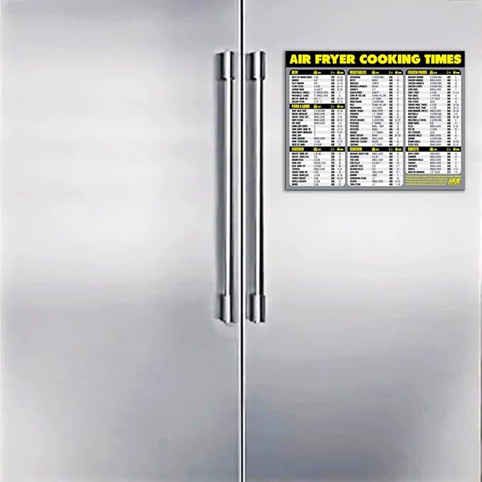 Air Fryer Cooking Times Chart Magnet - Extra Large Easy to Read Airfryer Magnetic Cheat Sheet - Healthy Airfryers Cookbook Accessory Liners Food Kitchen Conversion - Air Fryer Oven Accessories (Grey)