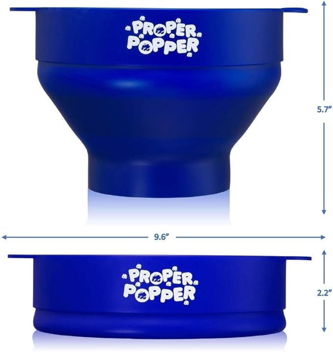 The Original Proper Popper Microwave Popcorn Popper, Silicone Popcorn Maker, Collapsible Bowl BPA Free & Dishwasher Safe - (Blue)