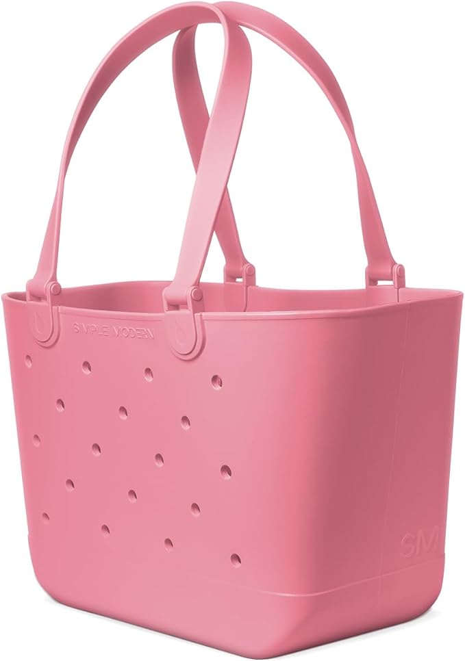 Simple Modern Large Beach Bag | Waterproof Getaway Rubber Tote with Zipper Pocket for Travel, Pool, Boat, Groceries, Sports | Velvet Pink