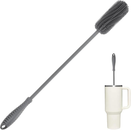 15.7" Silicone Bottle Brush, ddLUCK Water Bottle Cleaner Brush for Stanley, Hydroflasks, Glass, Thermos Sports Bottle, Vase and Glassware, Bottle Brush Cleaner for Small Narrow Neck Containers (Gray)