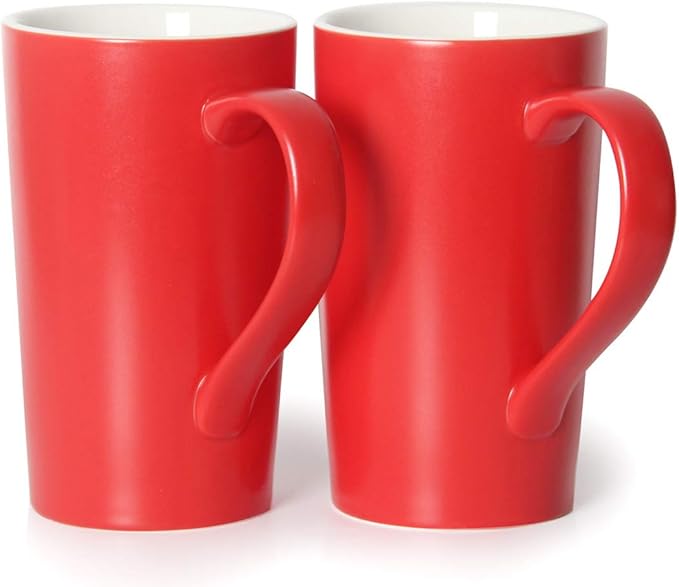 Smilatte 20 oz Large Coffee Mugs, M007 Plain Tall Ceramic Cup with Handle for Dad Men, Set of 2, Christmas Red