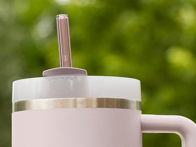 HALM Stanley Quencher Tumbler Glass Straws 3 Pastel Colors Pink Purple Orange Reusable Replacement Straws for Tumbler with Handle Stainless Steel Drinking Cup Accessory BPA-Free & Dishwasher Safe
