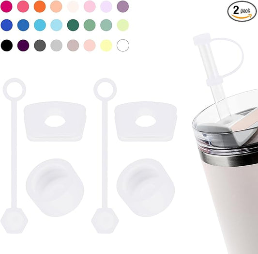 Silicone Spill Stopper Set Compatible with Stanley Cup 2.0 30oz & 40oz with Straw Cover (Set of 2, Clear)