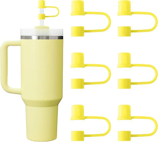 6PCS Silicone Straw Covers Cap Compatible with Stanley Cup 30-40 oz Tumbler with Handle 10mm Straw Toppers Reusable Straw Cover for Stanley Cup Accessories （Yellow）