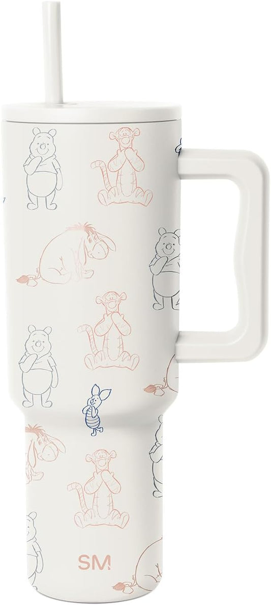 Simple Modern Disney 40 oz Trek Tumbler with Handle and Straw Lid | Cup Holder Friendly Insulated Stainless Steel Travel Mug | Winnie the Pooh Doodles
