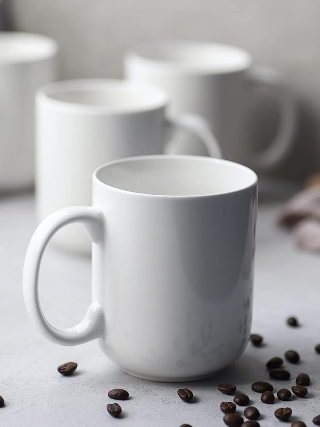 DOWAN 20 oz Large Coffee Mugs with Handle, Ceramic Cup Set of 6 for Tea Hot Cocoa, Mug Gifts Set, Soft White