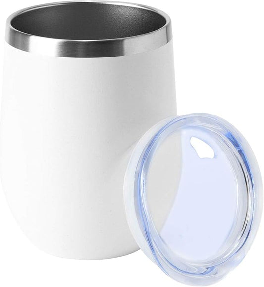 HASLE OUTFITTERS 12oz Wine Tumbler with Lid Stemless Wine Glasses Double Wall Vacuum Travel Mugs stainless steel Coffee Cup for Cold & Hot Drinks Wine Coffee Cocktails Beer (12oz-White, 1 Pack)