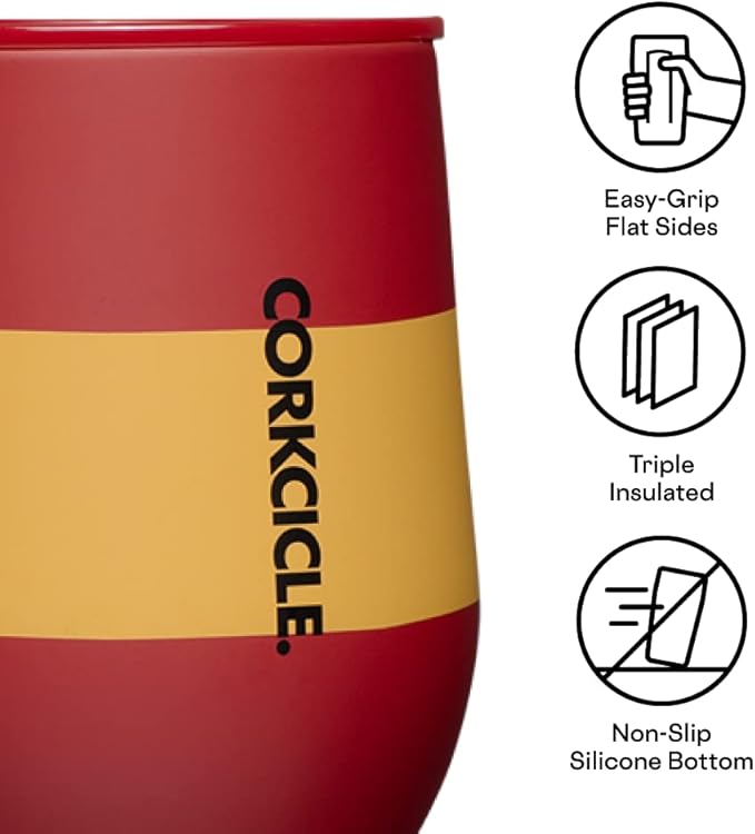 Corkcicle Stemless Insulated Wine Glass Tumbler - Keeps Beverages Cold 6 Hours & Hot 3 Hours - Stainless Steel - Easy-Grip - Summer Drinkware Gift - Keeps Drinks Ice Cold - 12 oz - Gryffindor