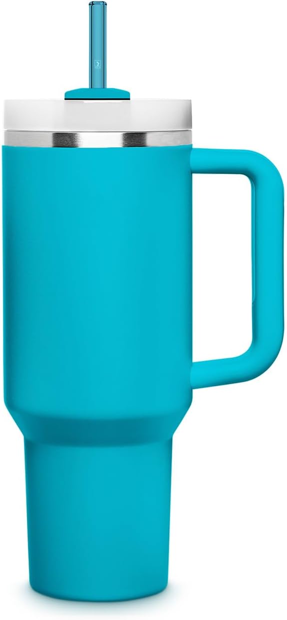 HALM Stanley Quencher Tumbler Glass Straws Blue Reusable Replacement Straws for Tumbler with Handle Stainless Steel Drinking Cup Accessory BPA-Free & Dishwasher Safe
